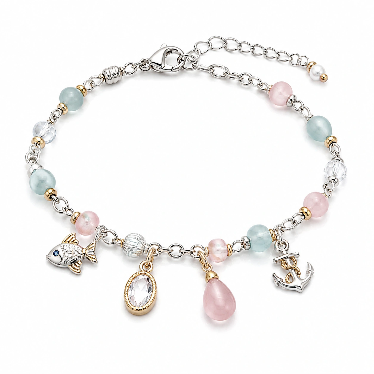 Charm-Armband Damen mit Fisch- und Ankeranhängern, verstellbar-decozrina