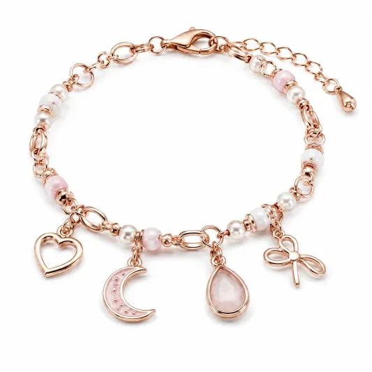 Charm-Armband mit Herz, Mond und Tropfen in Roségold-decozrina