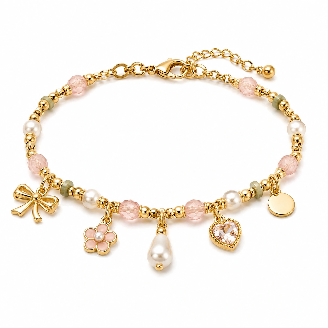 Charm-Armband mit Anhängern in Gold, Rosa und Weiß-decozrina