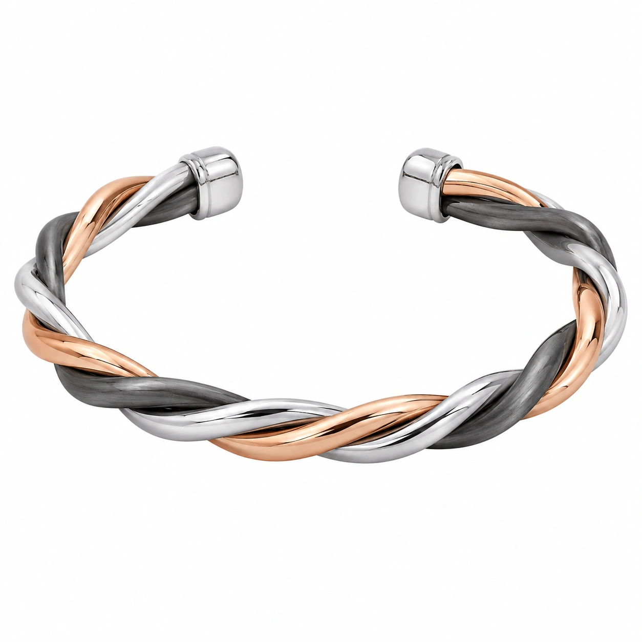 Geflochtener Armreif Dreifarbig Roségold Silber Schwarz-decozrina