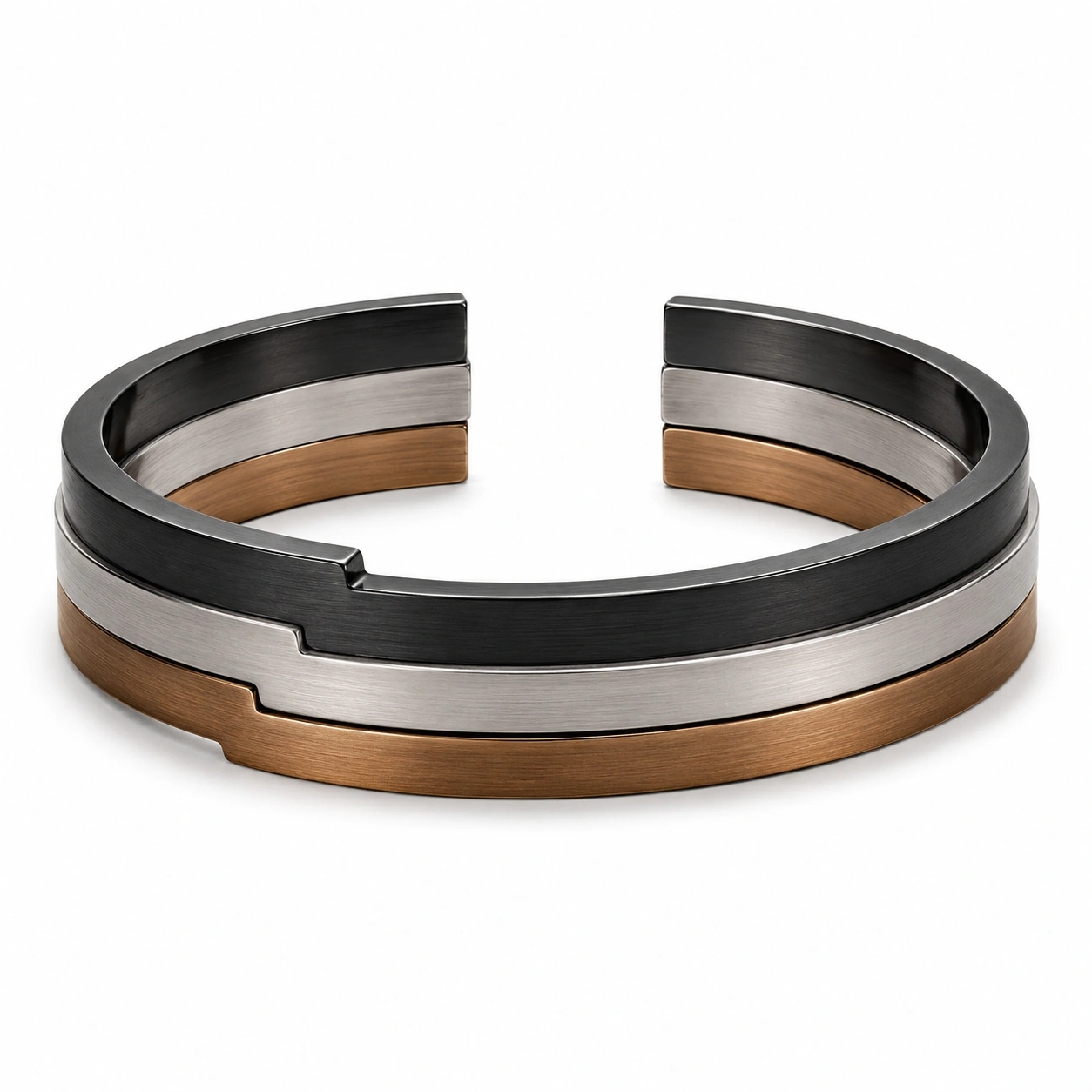 Minimalistischer Armreif in Schwarz, Silber und Bronze, 18 cm-decozrina