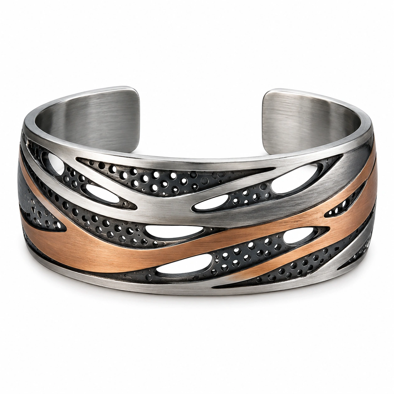 Breiter Armreif Silber und Bronze mit Durchbrochenem Muster-decozrina