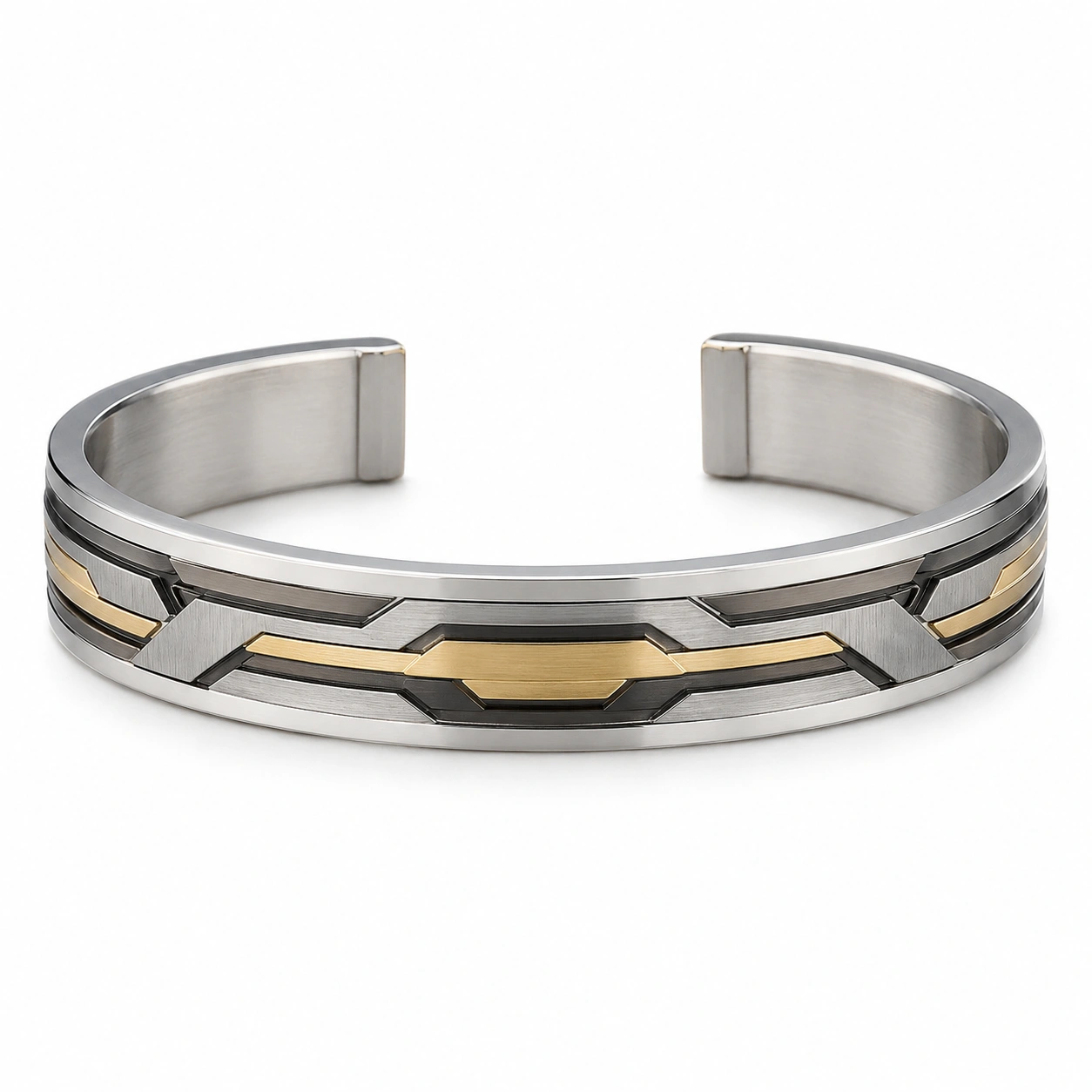 Geometrischer Edelstahl Armreif in Silber und Gold-decozrina