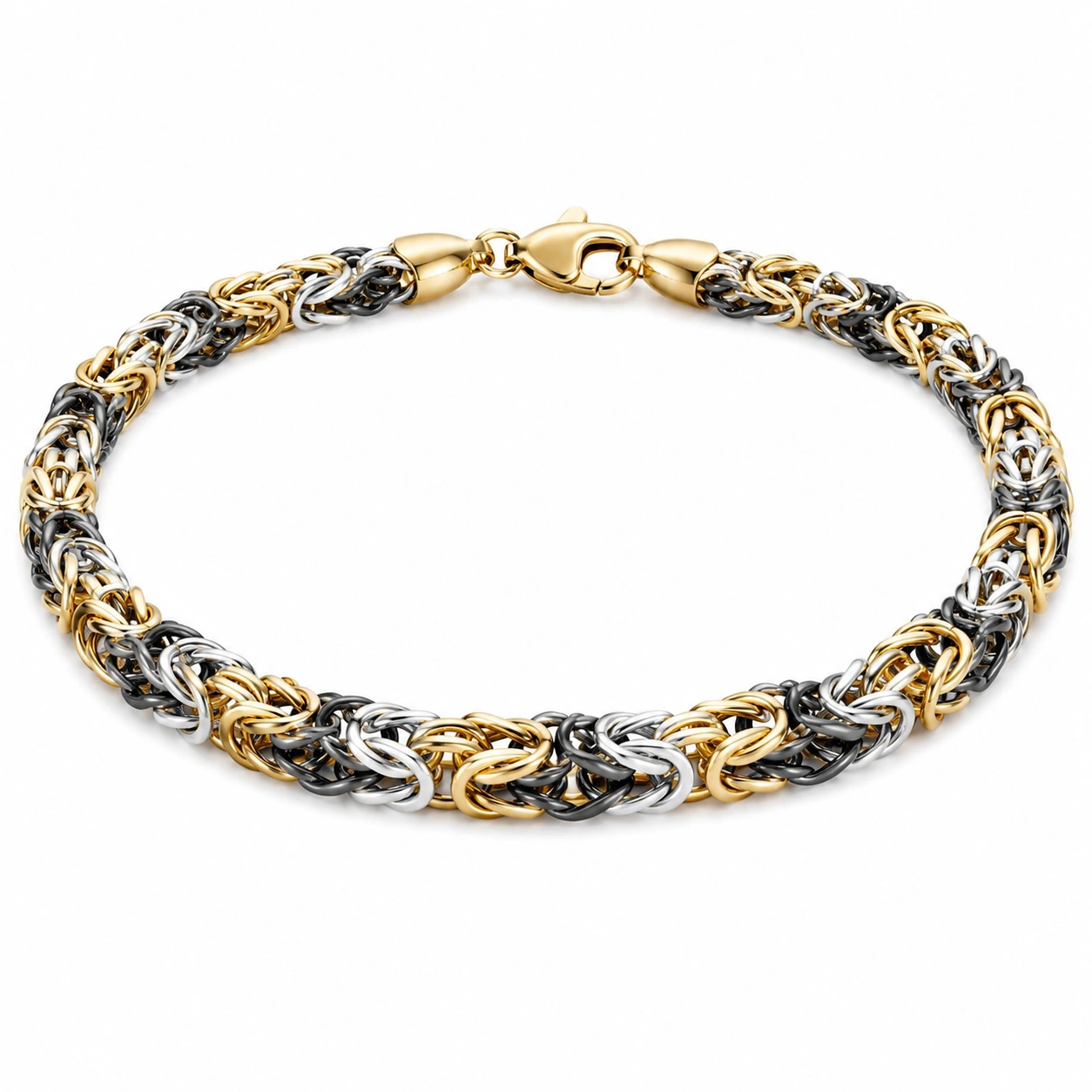 Geflochtenes Edelstahlarmband Bicolor Gold/Silber/Schwarz-decozrina