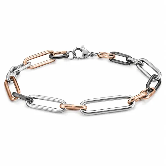 Gliederarmband aus Edelstahl - Bicolor Design in Silber/Rosé/Schwarz-decozrina