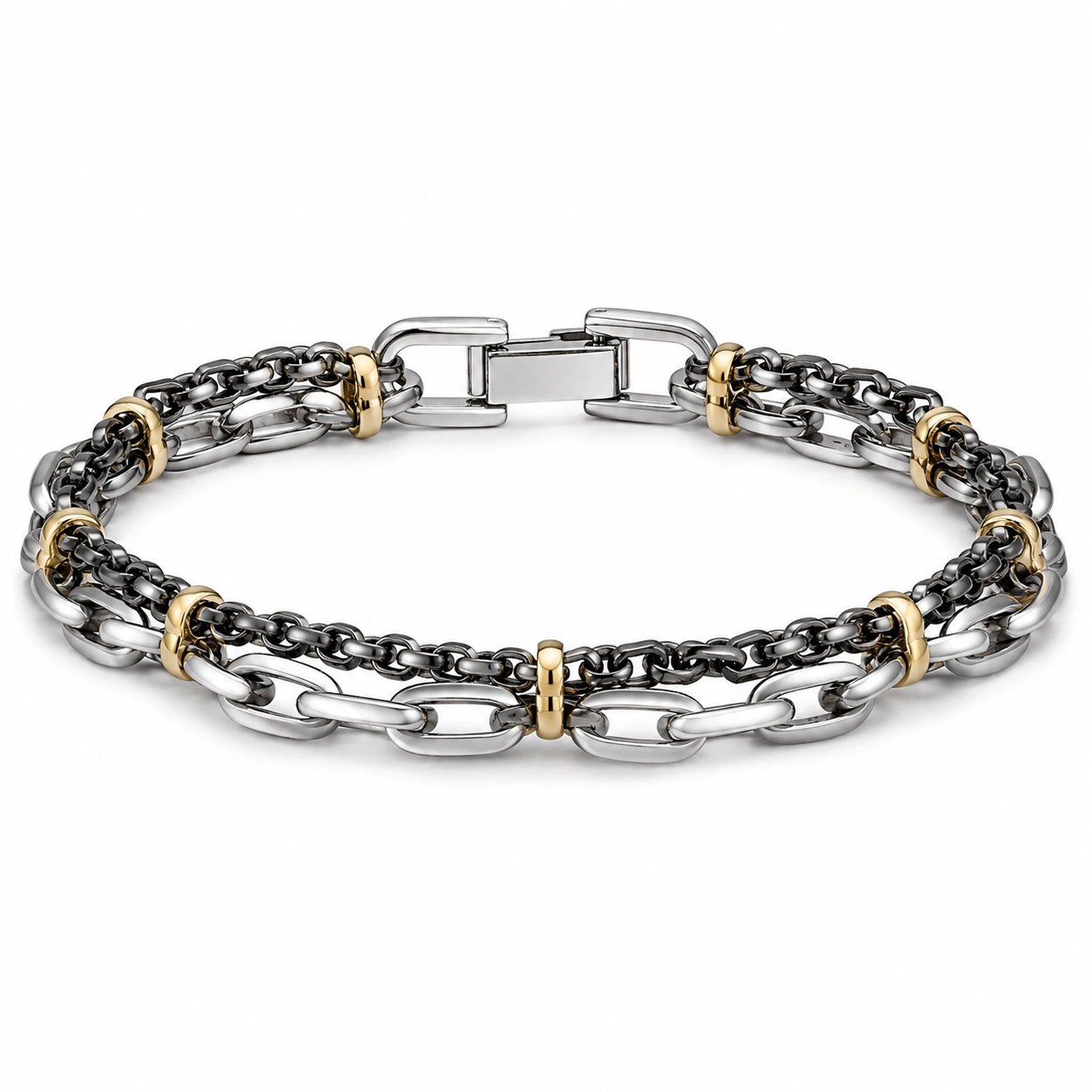 Herrenarmband aus Edelstahl mit goldfarbenen Akzenten-decozrina