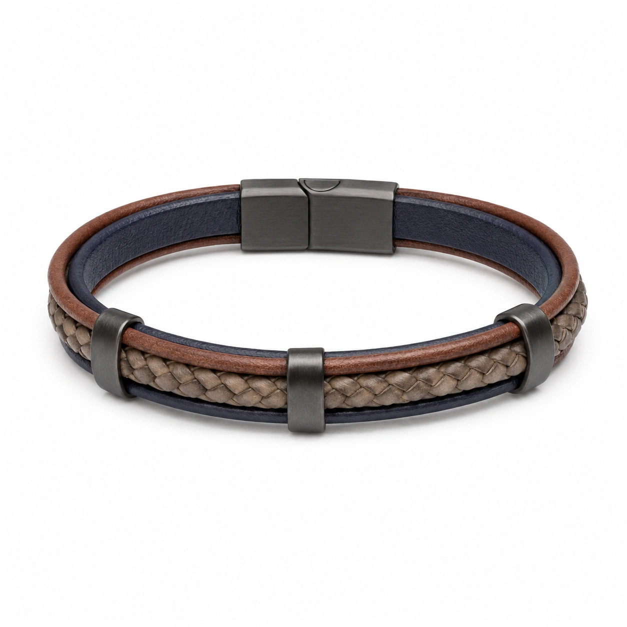 Herrenarmband mit Magnetverschluss, Braun/Blau/Grau-decozrina
