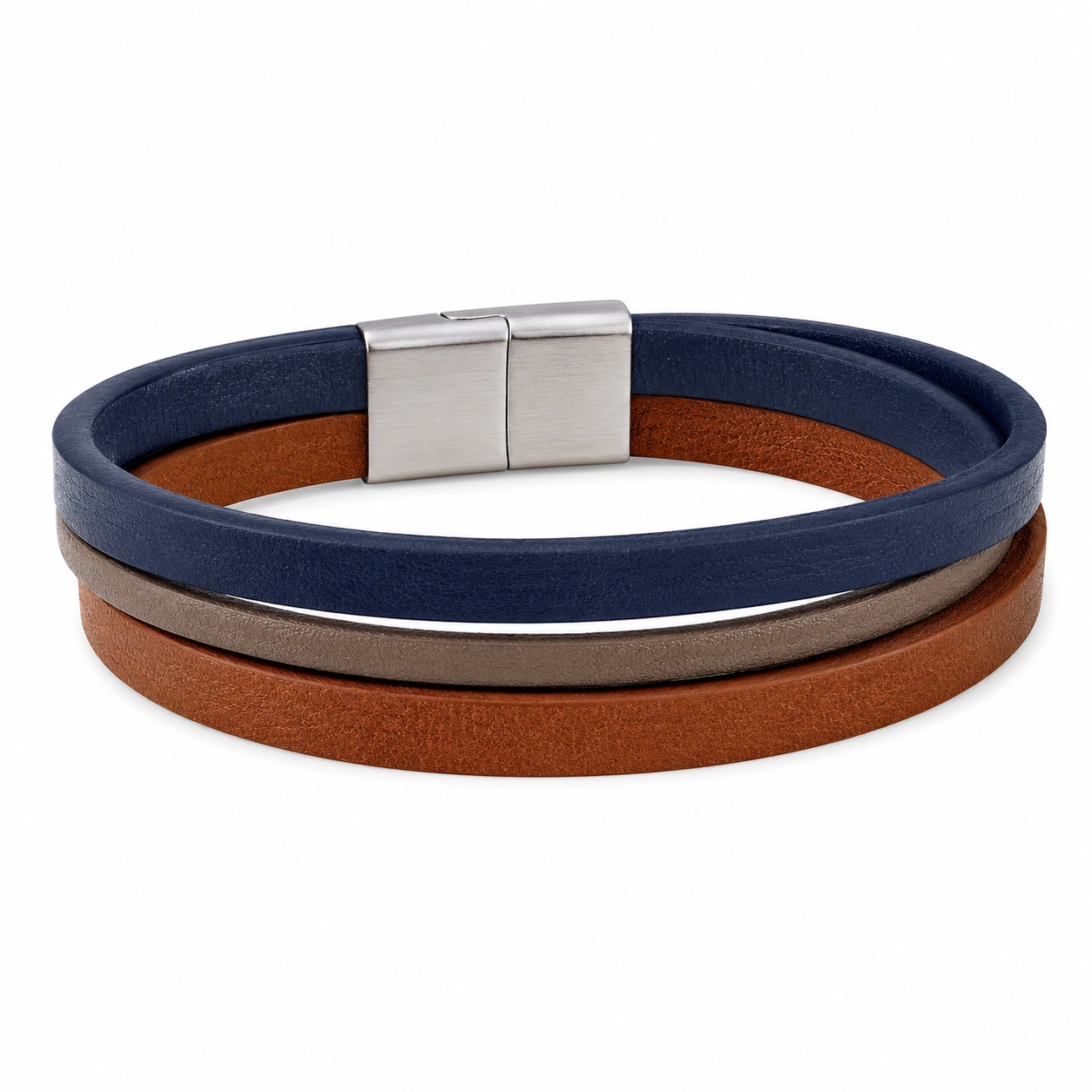 Dreifaches Armband mit Magnetverschluss in Blau, Braun und Grau-decozrina