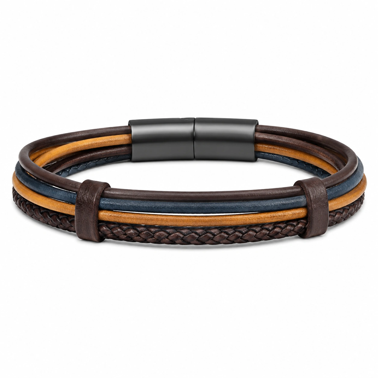 Mehrschichtiges Armband mit Magnetverschluss in Braun, Blau und Gelb-decozrina