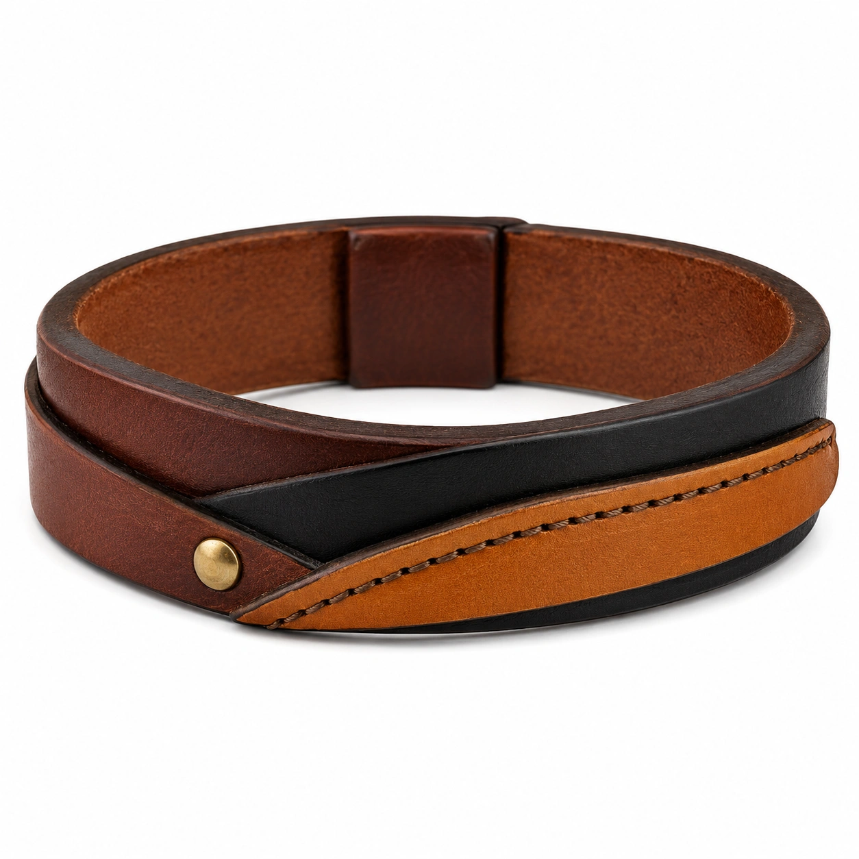 Modernes Wickelarmband aus Leder in Braun, Schwarz und Orange-decozrina