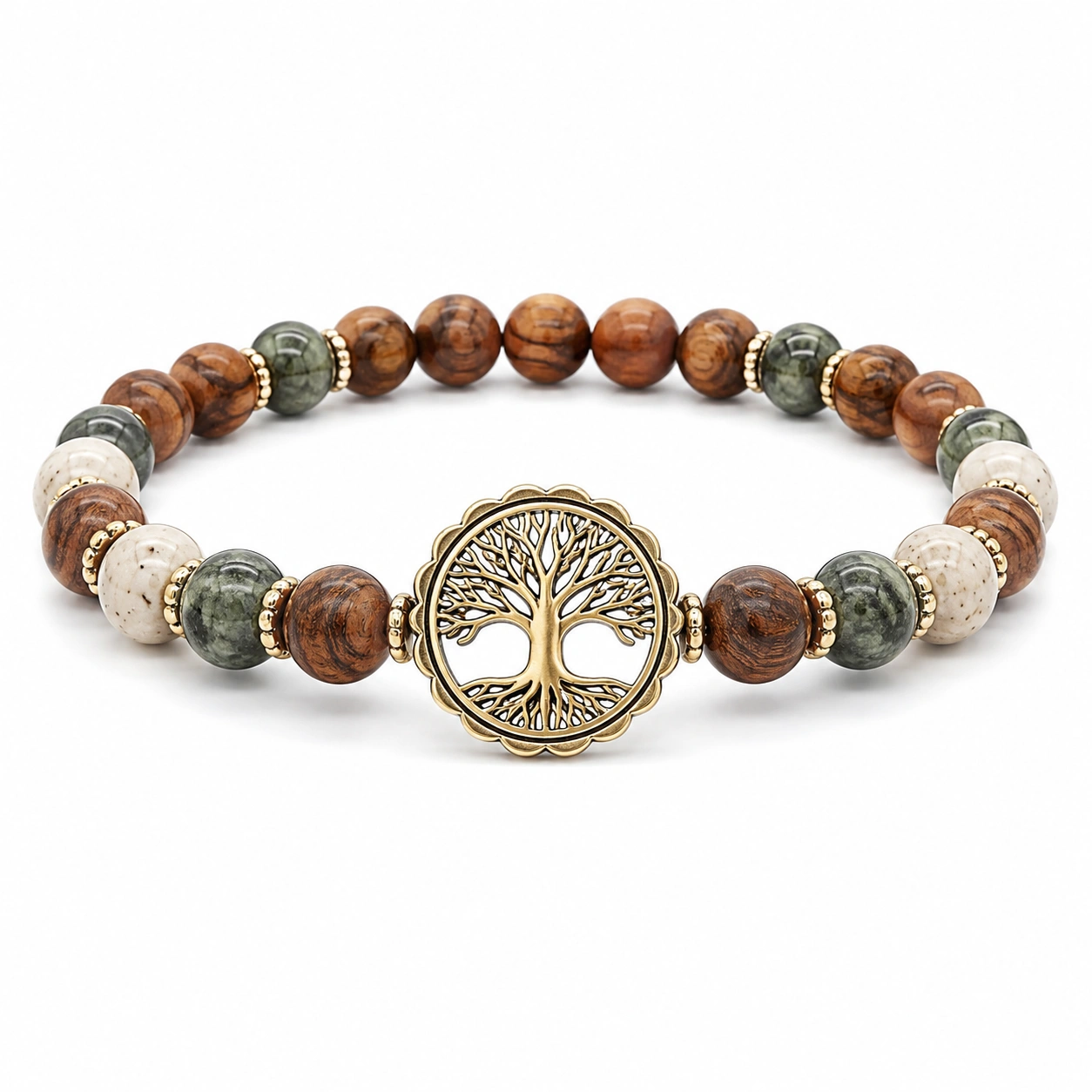 Armband mit Lebensbaum-Motiv aus Holz und Natursteinen-decozrina