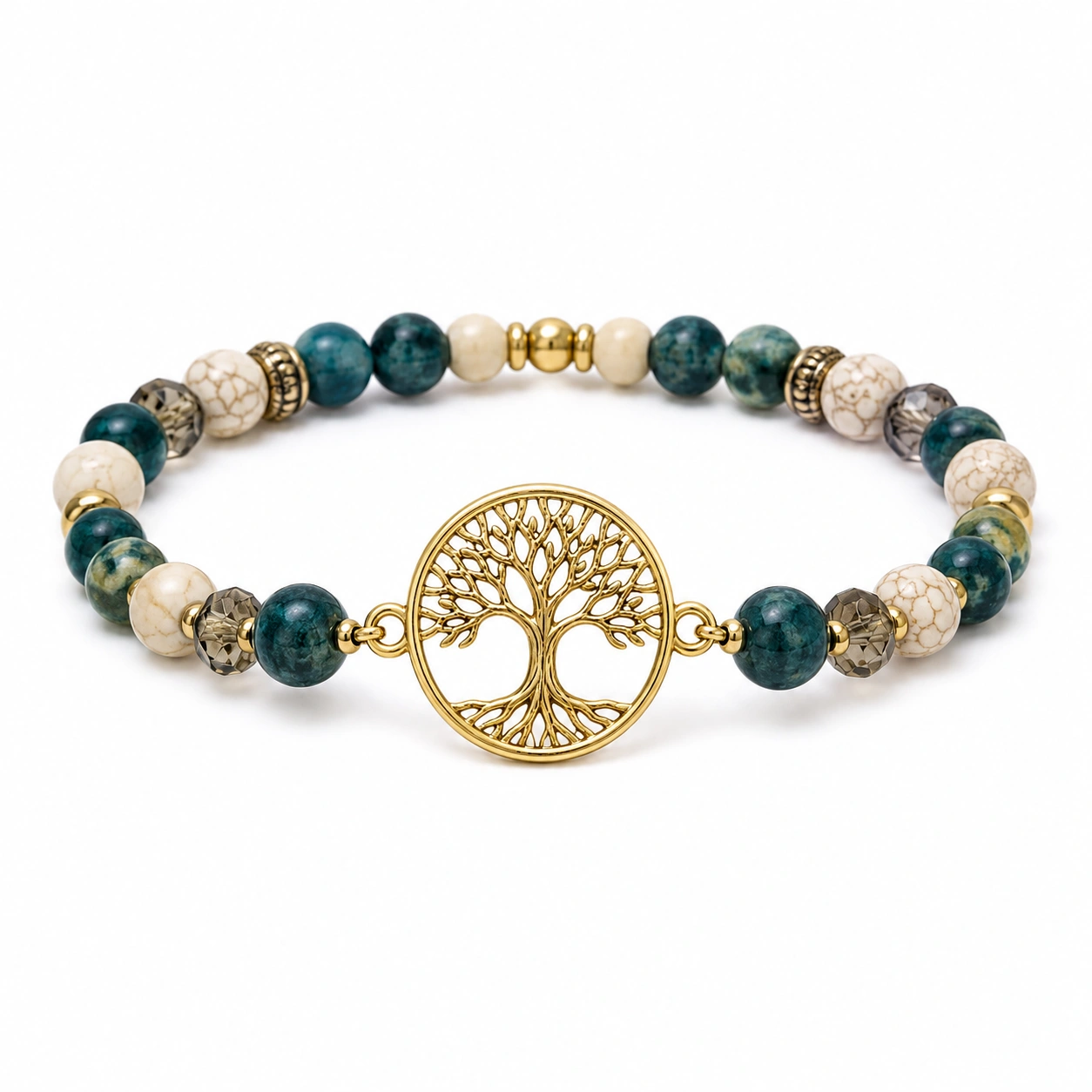 Elegantes Armband mit Lebensbaum-Anhänger und Natursteinperlen-decozrina