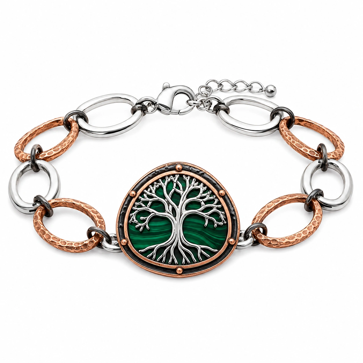 Armband mit Lebensbaum in Grün, Silber und Kupfer-decozrina