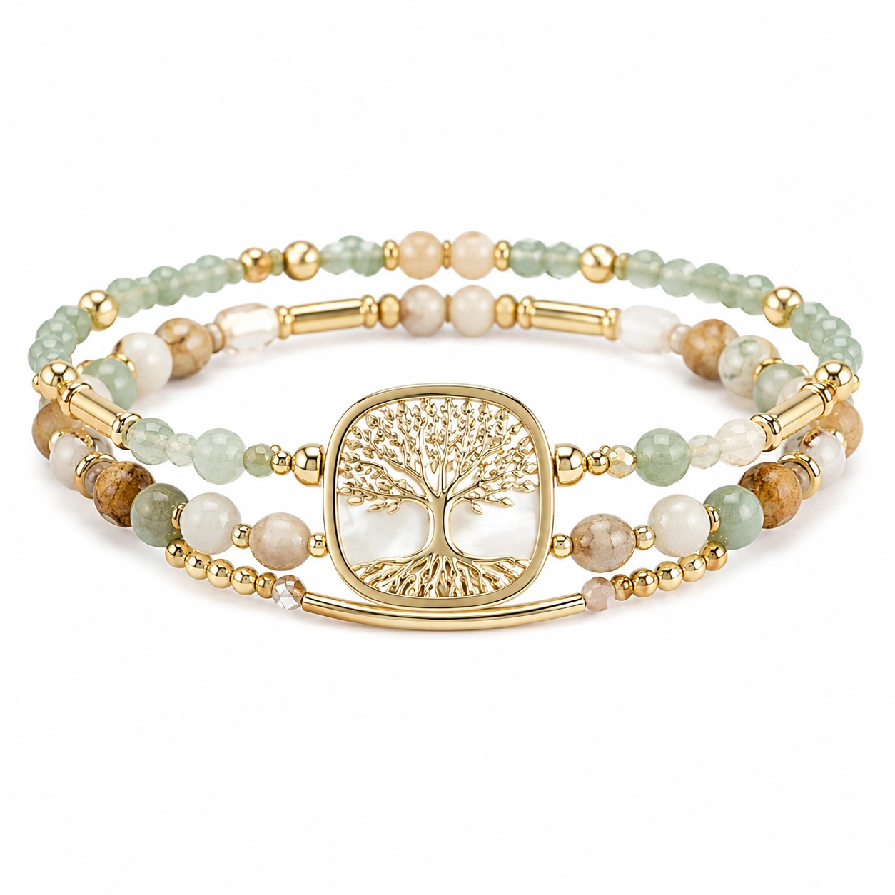 Dreireihiges Armband mit Lebensbaum-Anhänger, Mehrfarbig-decozrina