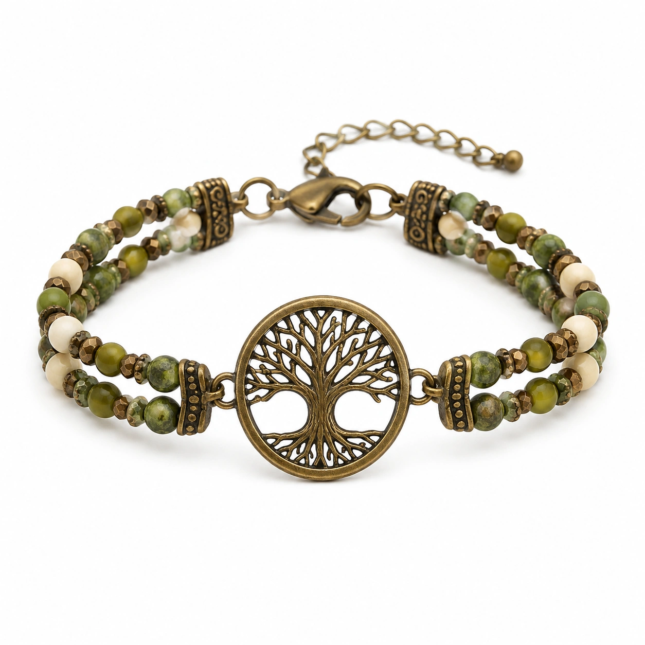 Vintage Lebensbaum Armband mehrsträngig Grün/Bronze-decozrina
