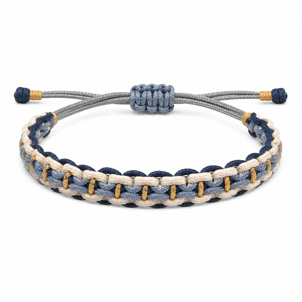 Einstellbares handgefertigtes Makramee-Armband in Blau, Beige und Gelb-decozrina