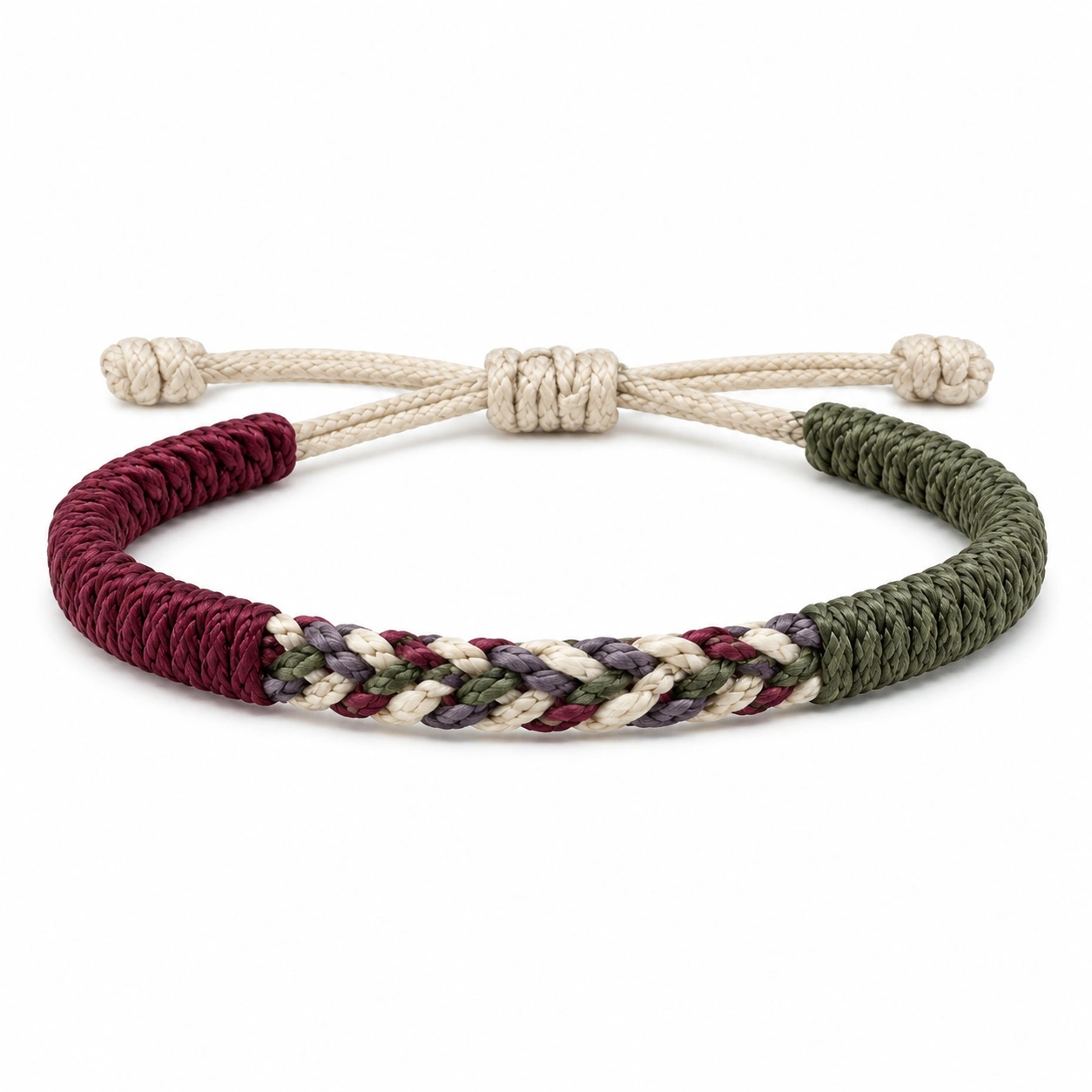 Geflochtenes Armband mit Knotenverschluss - Rot/Grün/Beige-decozrina