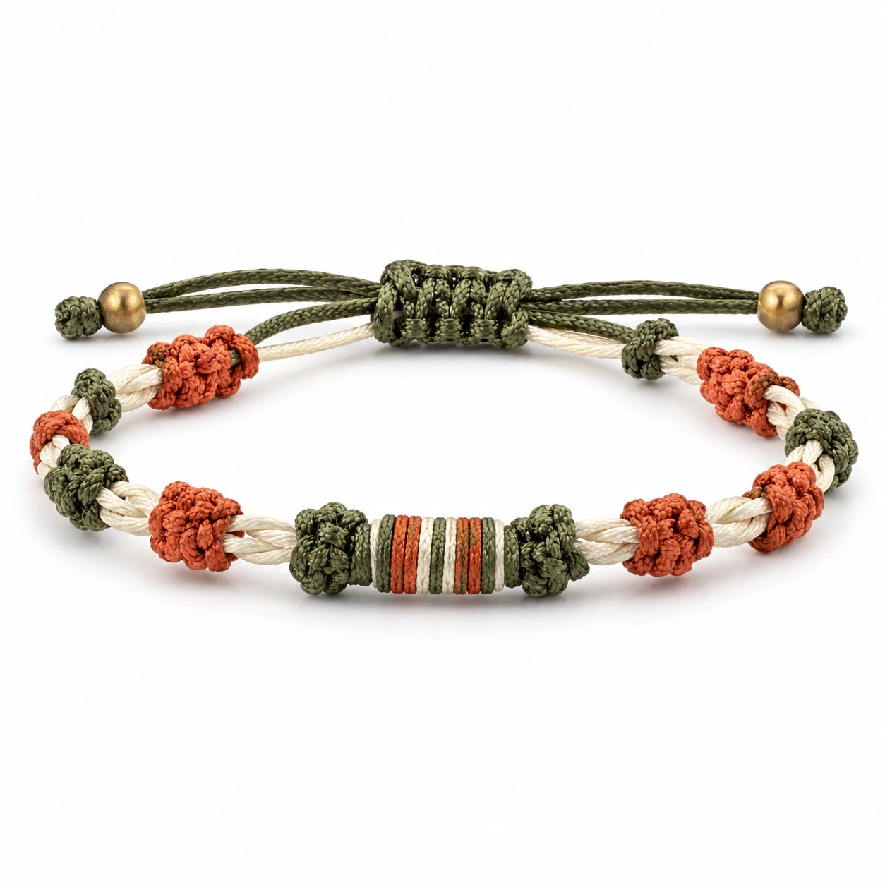 Geflochtenes verstellbares Armband in Grün, Beige und Orange-decozrina