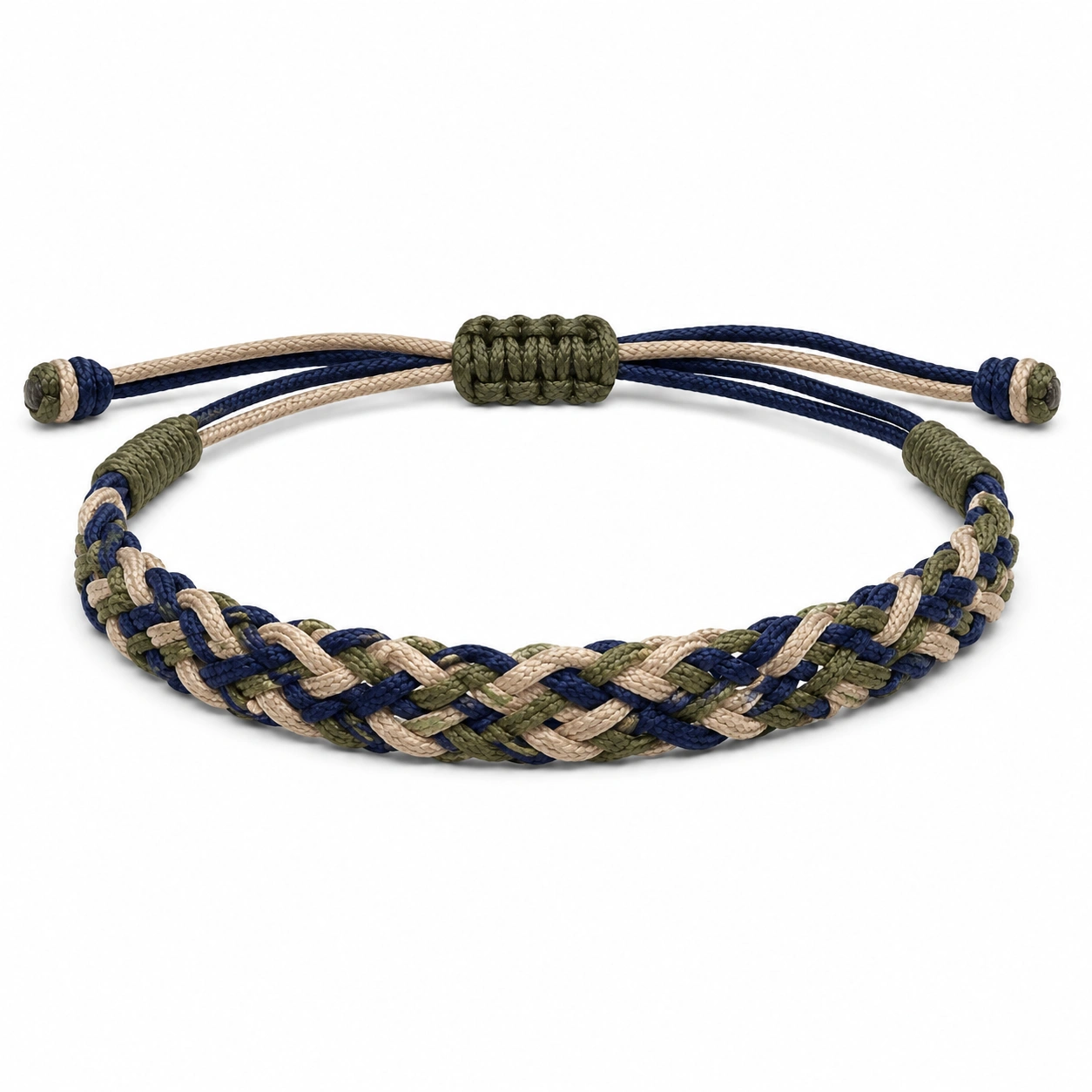 Verstellbares geflochtenes Armband in Olivgrün/Marineblau/Beige-decozrina