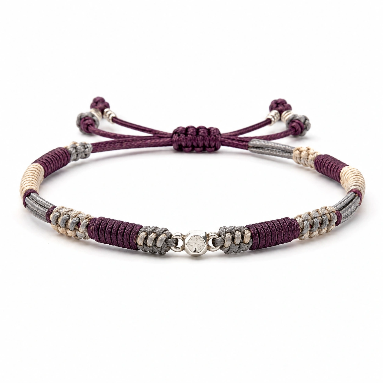 Handgefertigtes Geflochtenes Armband in Violett, Beige und Grau-decozrina