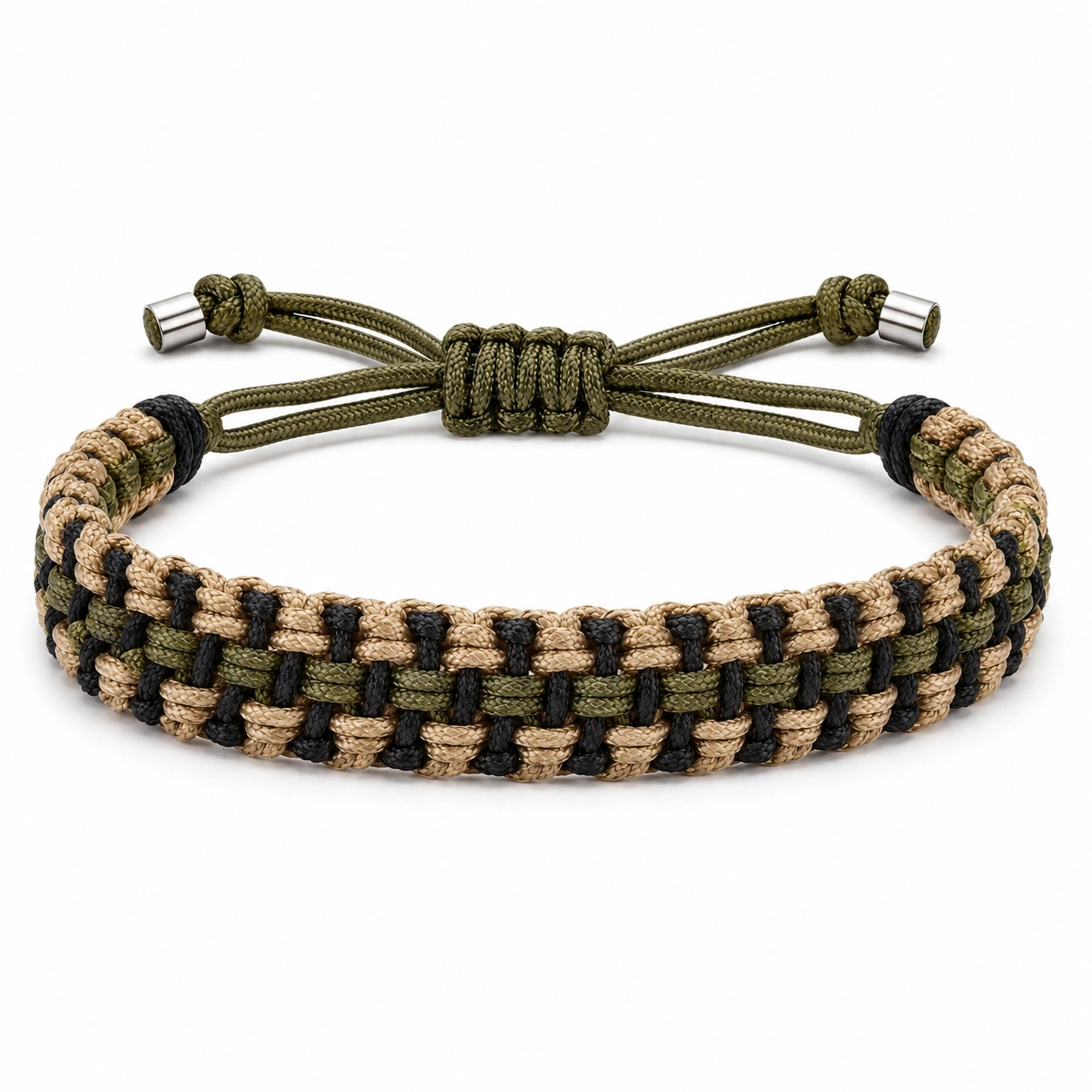 Geflochtenes Verstellbares Paracord-Armband in Olivgrün, Schwarz und Beige-decozrina