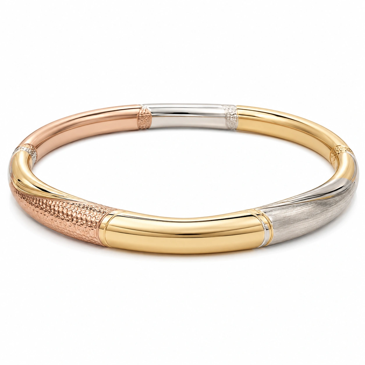 Dreifarbiger Armreif in Gold, Silber und Roségold-decozrina