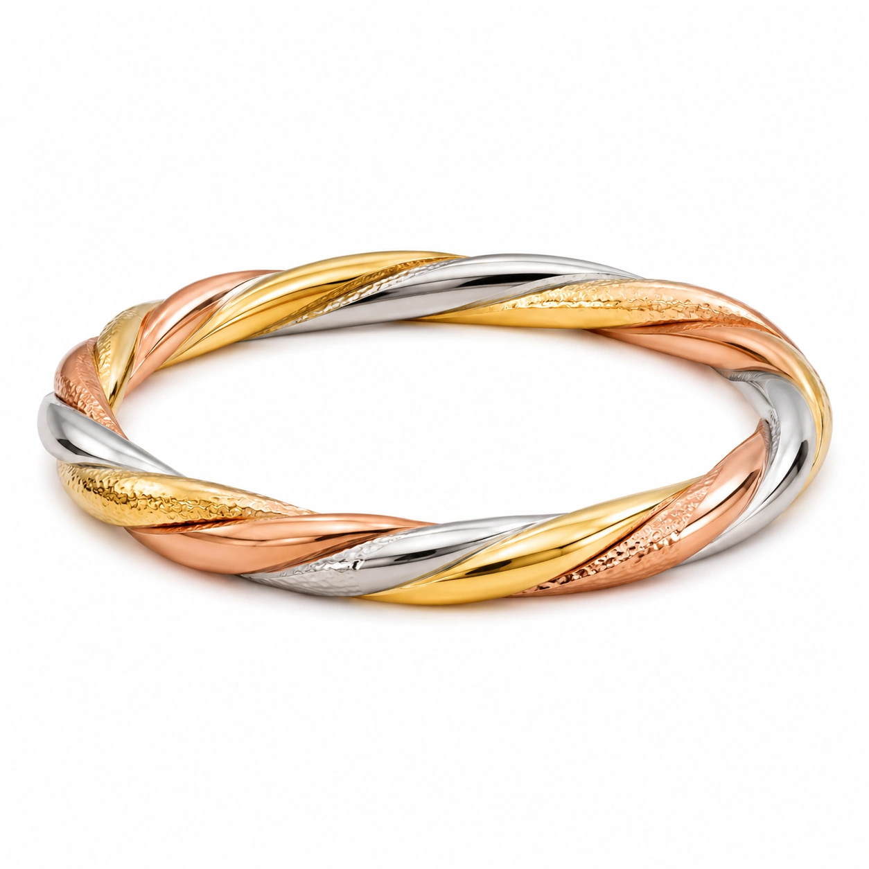 Mehrfarbiger Gedrehter Damenarmreif Silber/Gold/Roségold-decozrina