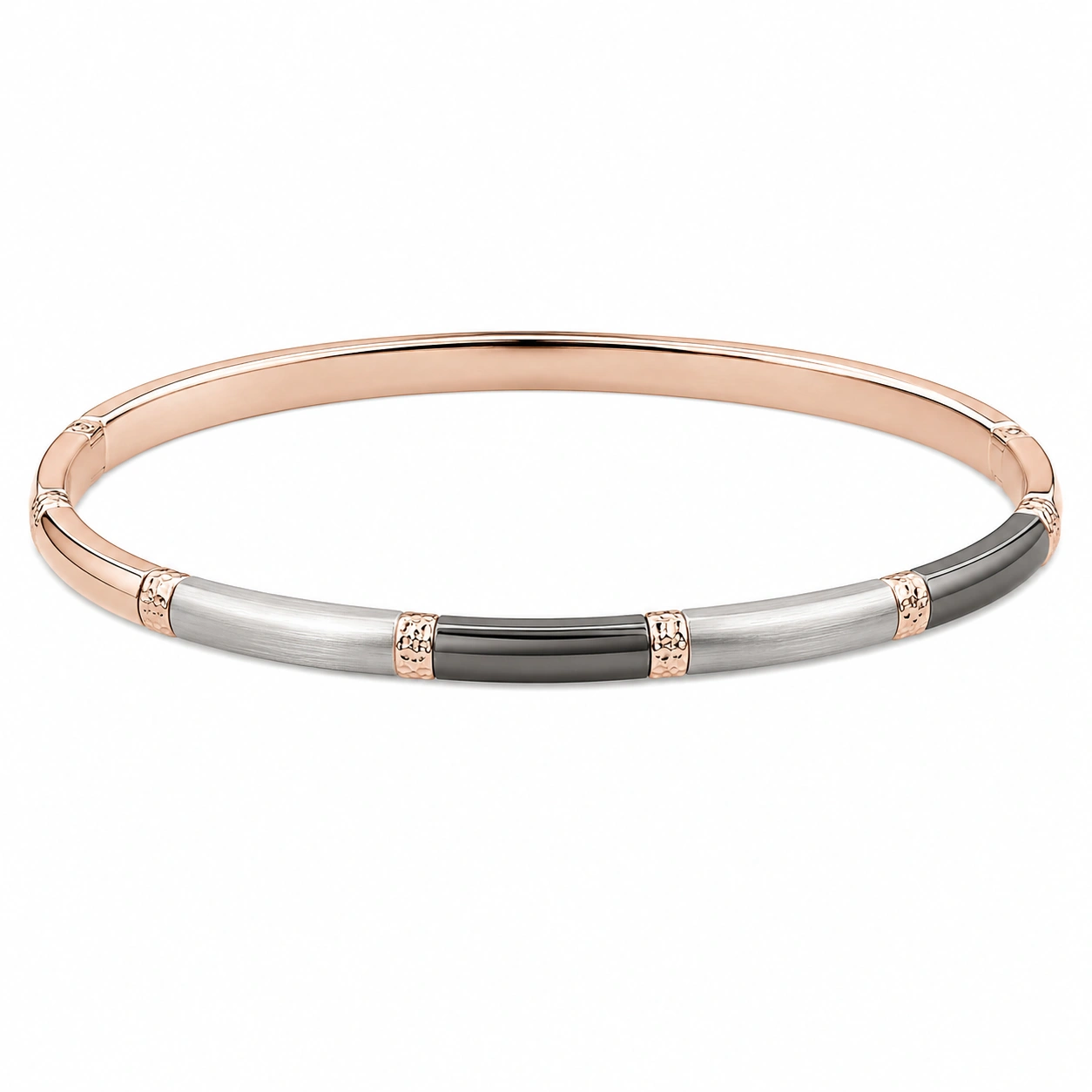 Eleganter Armreif in Roségold, Silber und Schwarz-decozrina