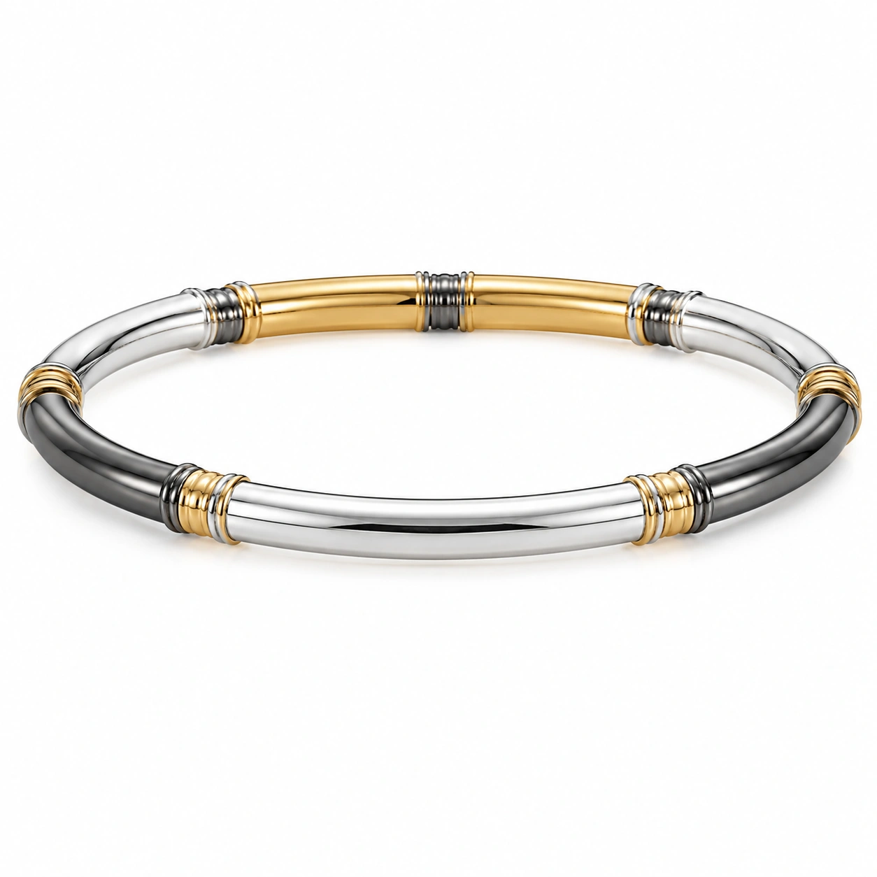 Eleganter Edelstahlarmreif im Silber-Gold-Bicolor-Design-decozrina