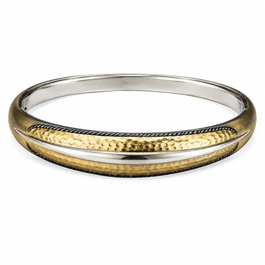 Zweifarbiger Armreif mit gehämmerter Oberfläche, Silber/Gold, 20 cm-decozrina