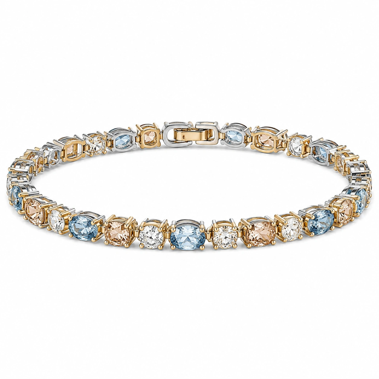Elegantes Tennisarmband mit blauen, champagnerfarbenen und klaren Kristallen-decozrina