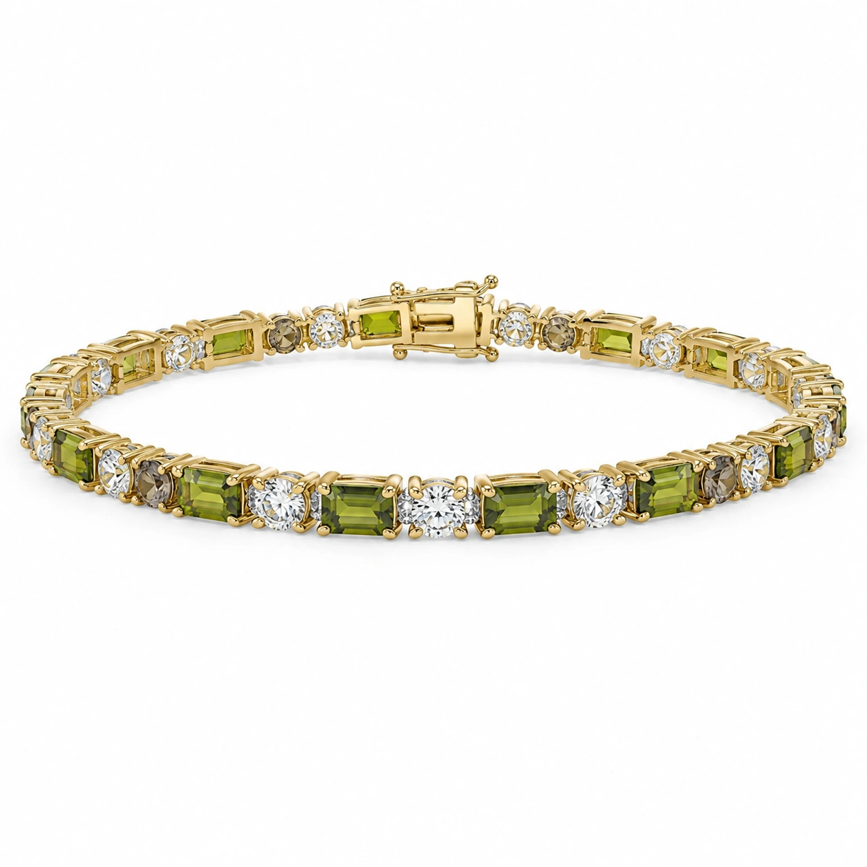 Elegantes Gold Tennisarmband mit Grünen und Weißen Steinen-decozrina