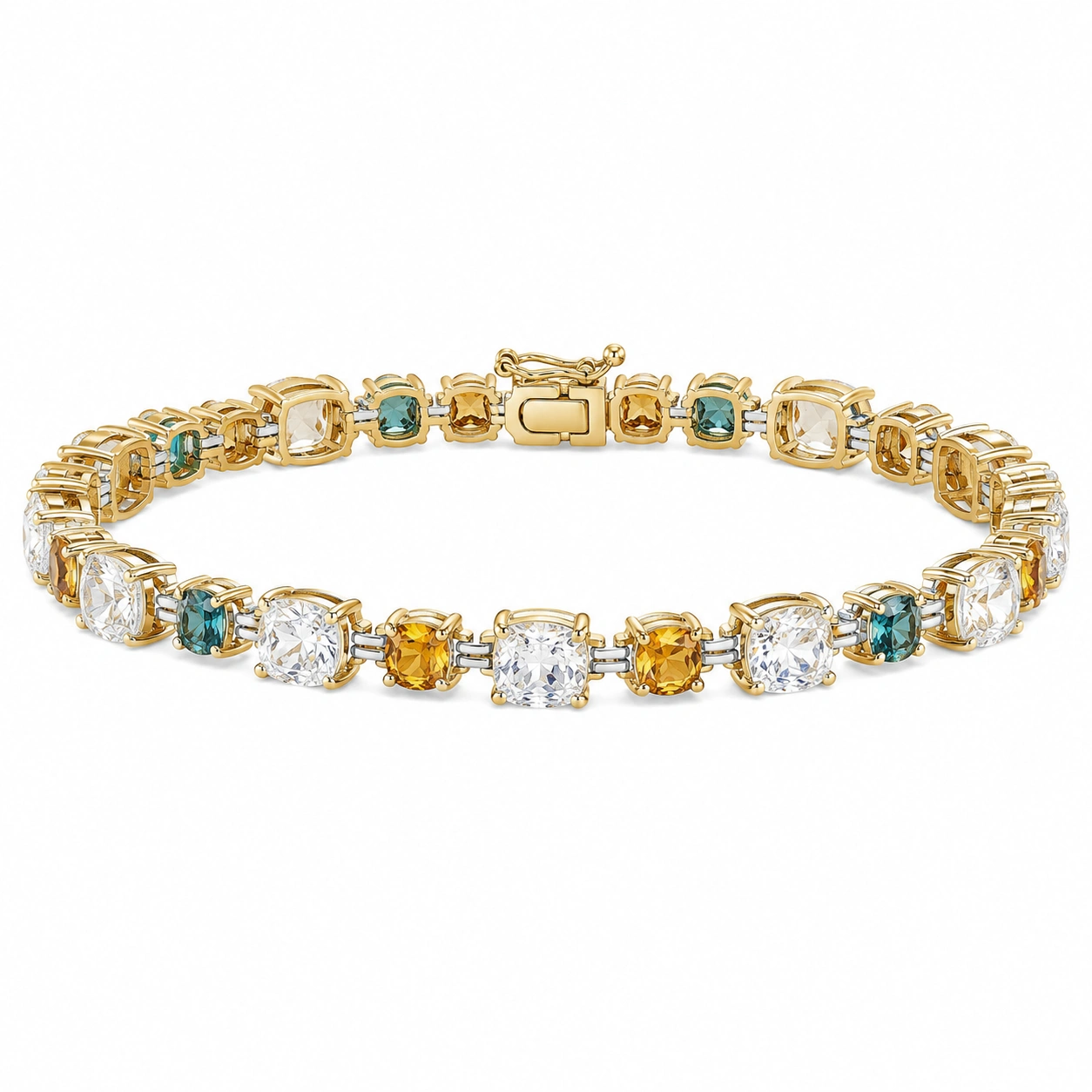 Goldfarbenes Tennisarmband mit Bunten Steinen-decozrina