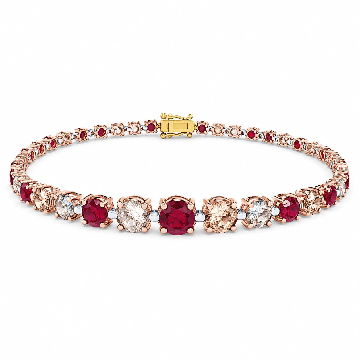 Elegantes Tennisarmband mit roten und klaren Steinen in Rotgold-decozrina