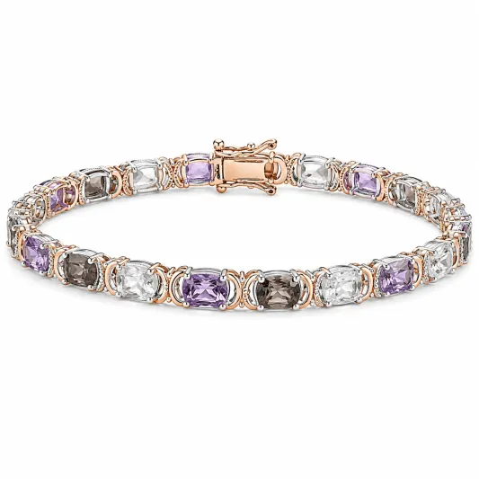 Tennisarmband mit Amethyst und Rauchquarz, Rosévergoldet-decozrina