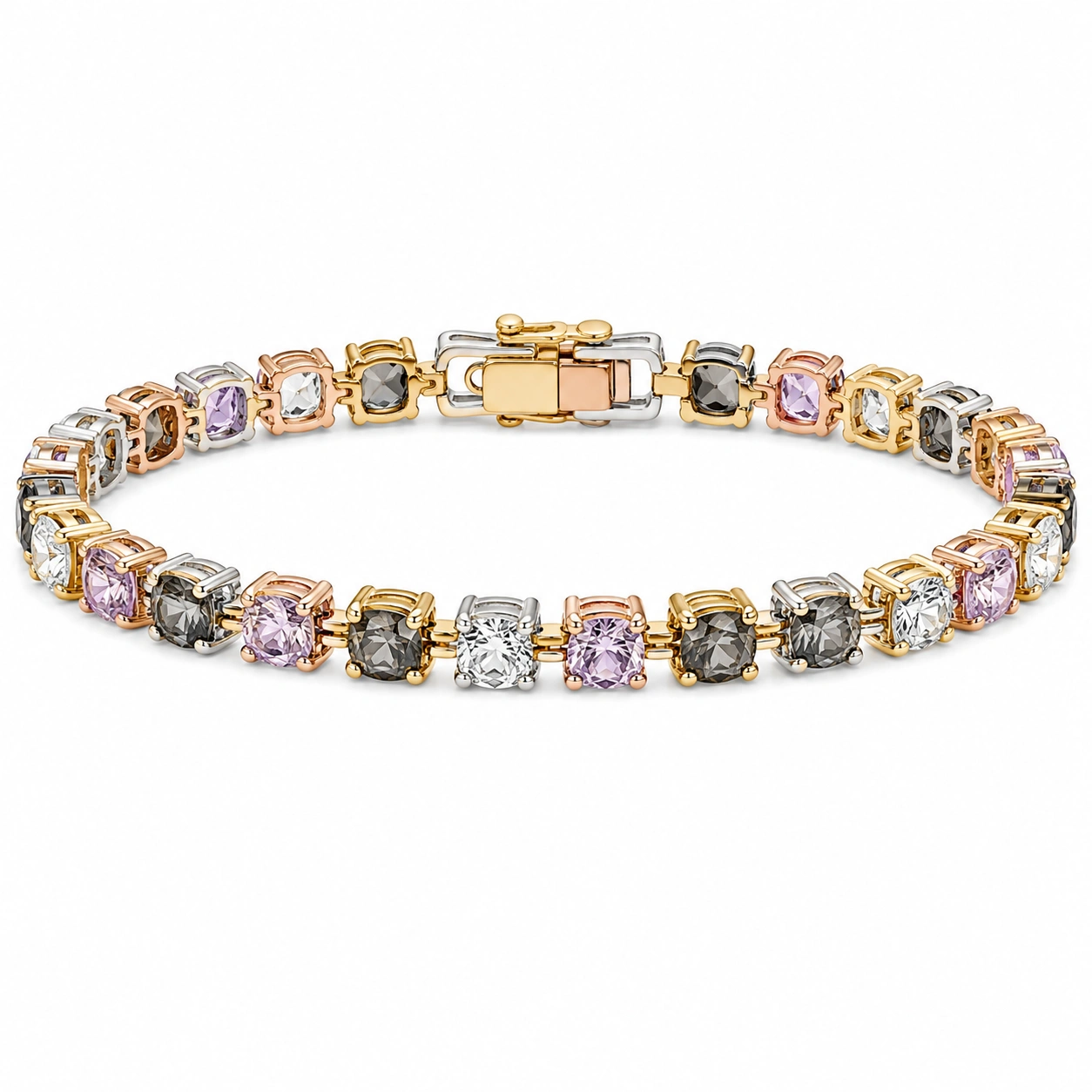 Tennisarmband mit Bunt Zirkoniasteinen in Gold/Rosa/Weiß/Schwarz-decozrina