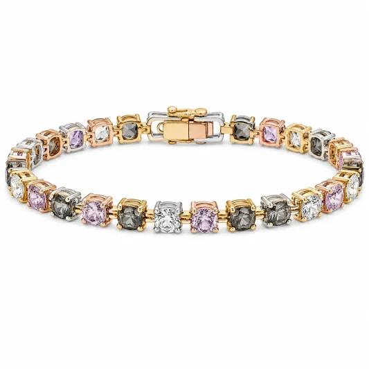Tennisarmband mit Bunt Zirkoniasteinen in Gold/Rosa/Weiß/Schwarz-decozrina