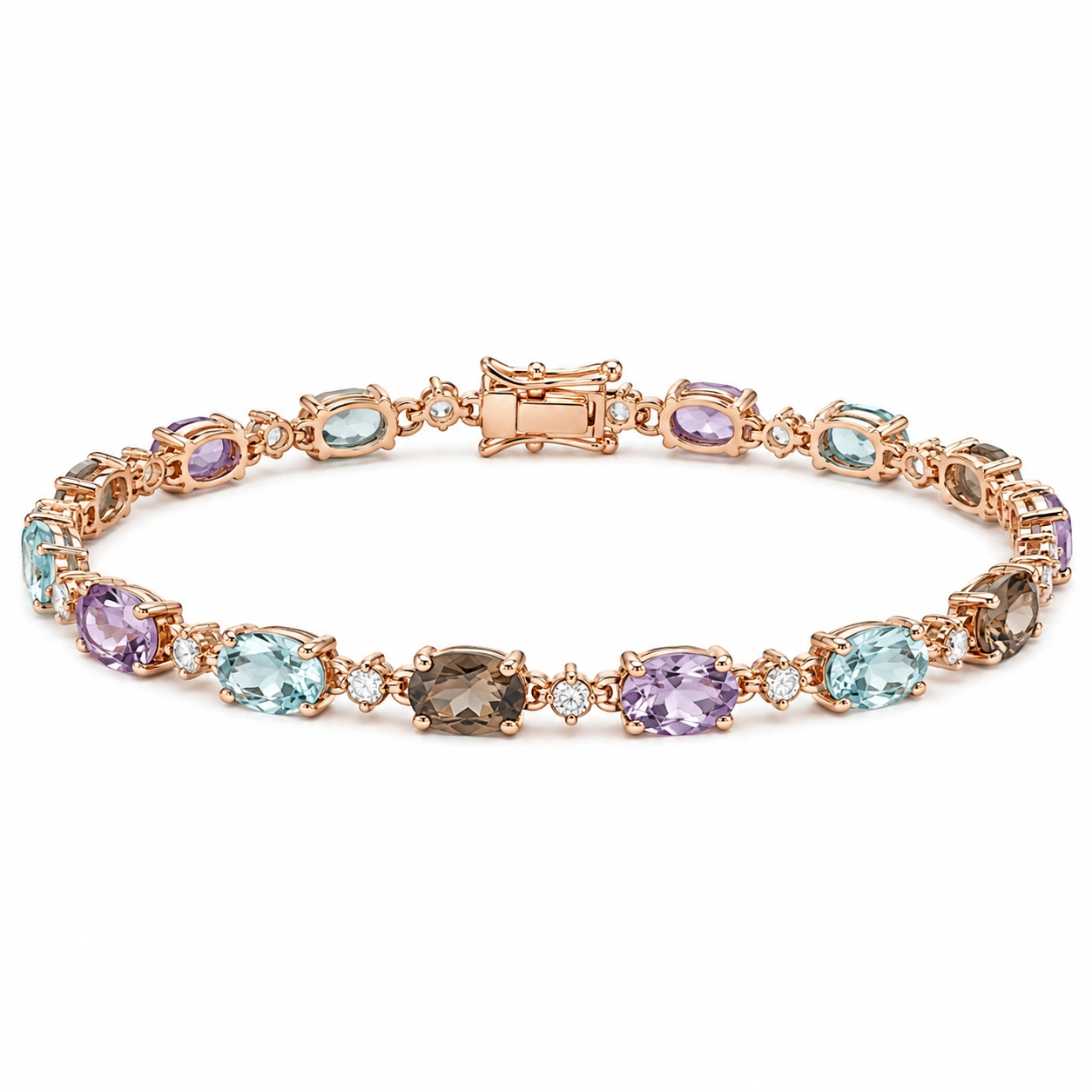 Roségoldenes Tennisarmband mit Mehrfarbigen Edelsteinen-decozrina