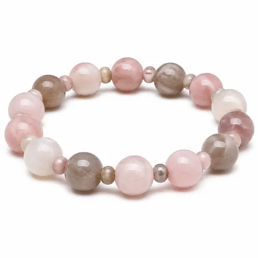 Elastisches Armband aus Naturstein in Rosa, Grau und Beige, 18 cm-yormaviel