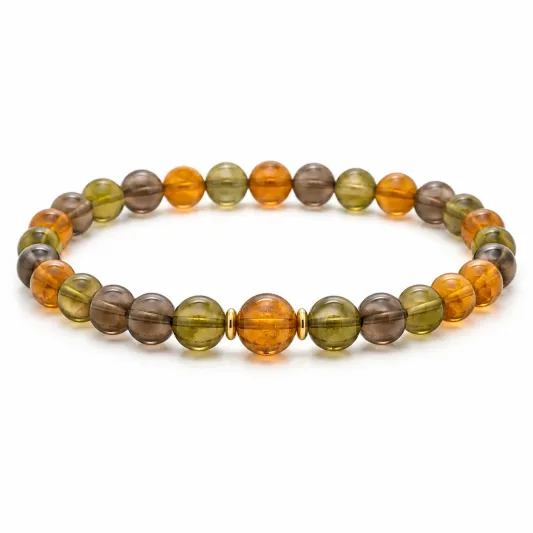 Elastisches Armband mit Naturfarbenen Perlen in Orange, Braun und Grün-yormaviel