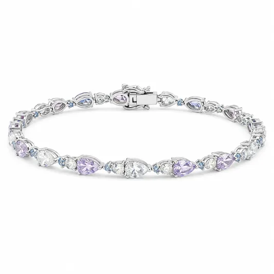 Damen Tennisarmband Roségold mit Kristallen in Braun, Weiß und Grün-yormaviel