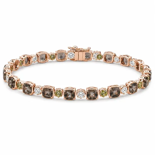 Elegantes Tennisarmband aus Roségold mit Braunen und Grünen Steinen-yormaviel