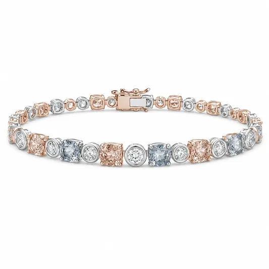 Tennisarmband mit Smaragd- und Baguettschliff in Silber Blau/Transparent/Schwarz-yormaviel