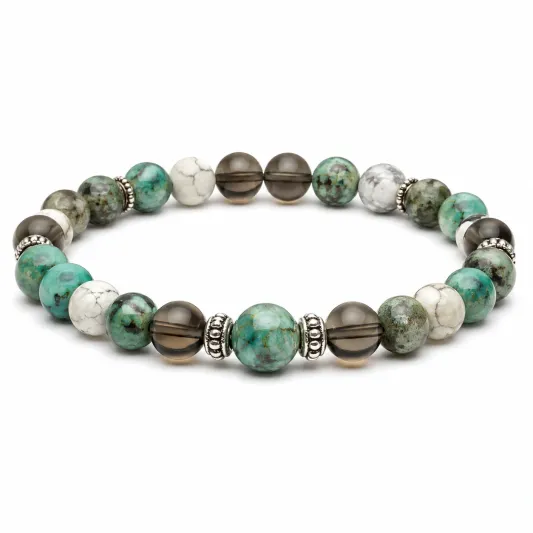 Elastisches Herrenarmband aus Naturstein Türkis/Weiß/Rauchgrau-irmandrix