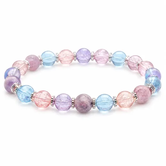 Pastellfarbenes Glasperlenarmband, Blau/Rosa/Lila, 18 cm-irmandrix