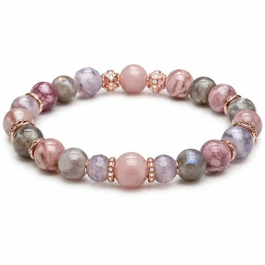 Edelsteinarmband mit Roségold-Details, Rosa/Lila/Grau-irmandrix