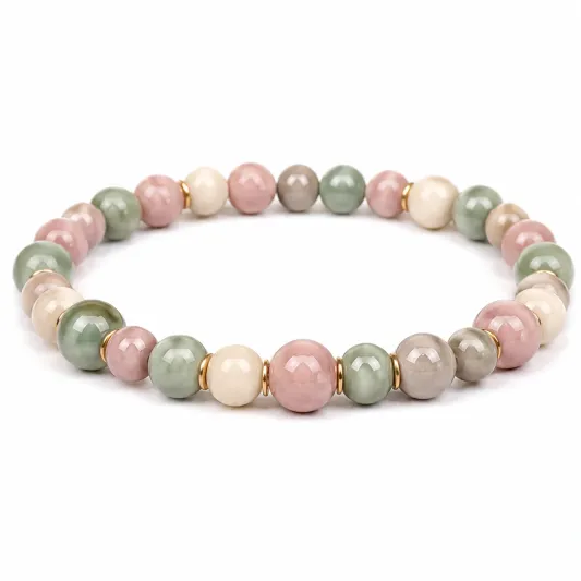 Handgefertigtes Perlenarmband in Rosa, Grün, Beige - 19 cm-irmandrix