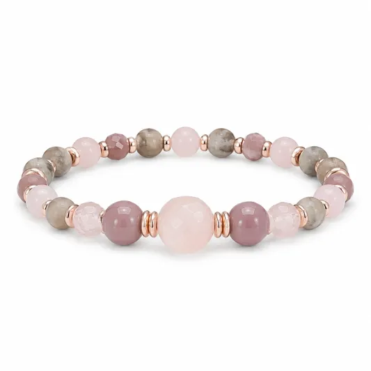 Elastisches Armband mit Edelsteinperlen, Rosa und Grau, 18 cm-irmandrix