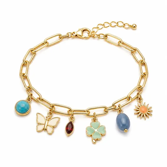 Charm-Armband mit Anhängern, Goldfarben, Verstellbar-irmandrix