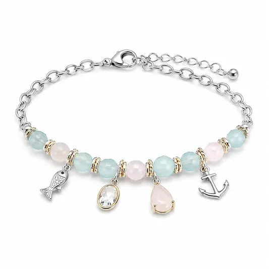 Verstellbares Armband mit Fisch- und Ankeranhängern, Silber/Gold/Rosa/Hellblau-irmandrix